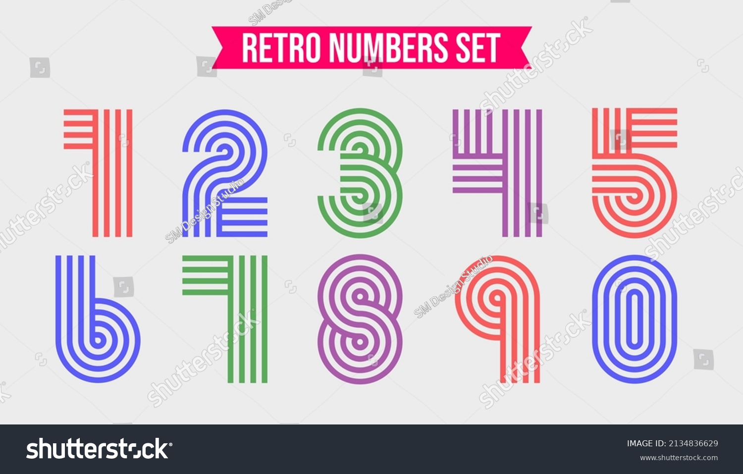 Retro Stripes Funky Numbers Set Vector Stock Vector Royalty Free