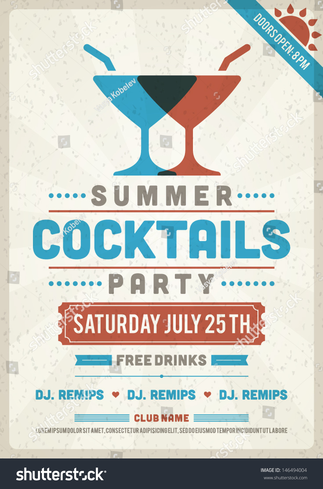 Retro Summer Party Design Poster Or Flyer. Night Club Event Typography 