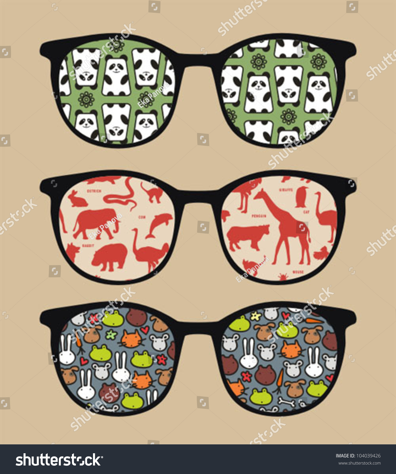 Retro Sunglasses With Reflection In It. Vector Illustration Of