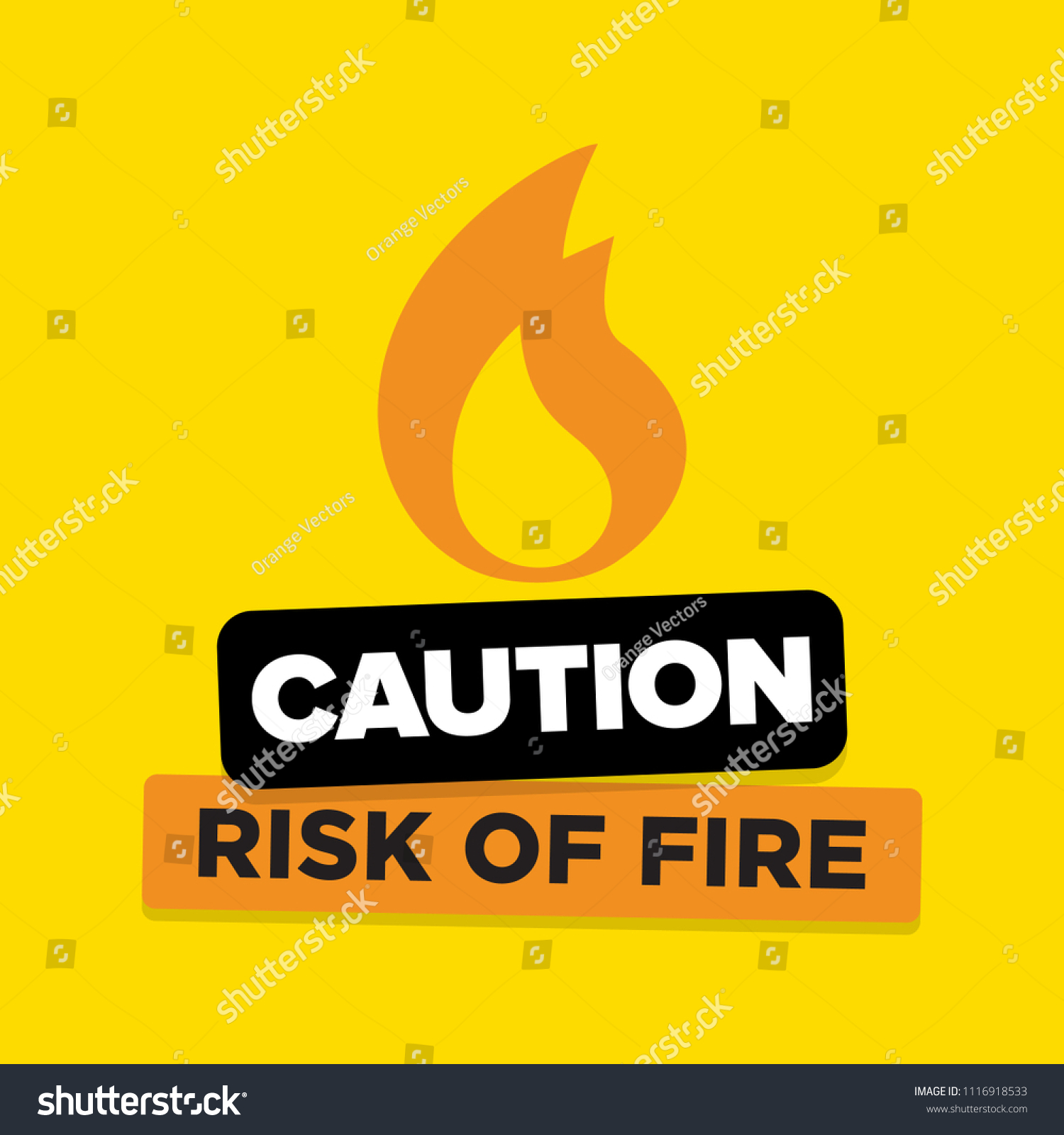 Risk Fire Caution Sign Sticker Flat Stock Vector Royalty Free