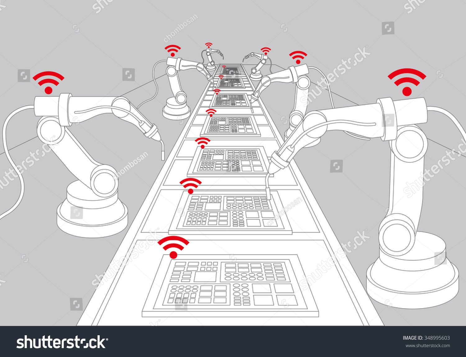 Robot Arms And Conveyor Belt, Factory Automation, Industry 4.0