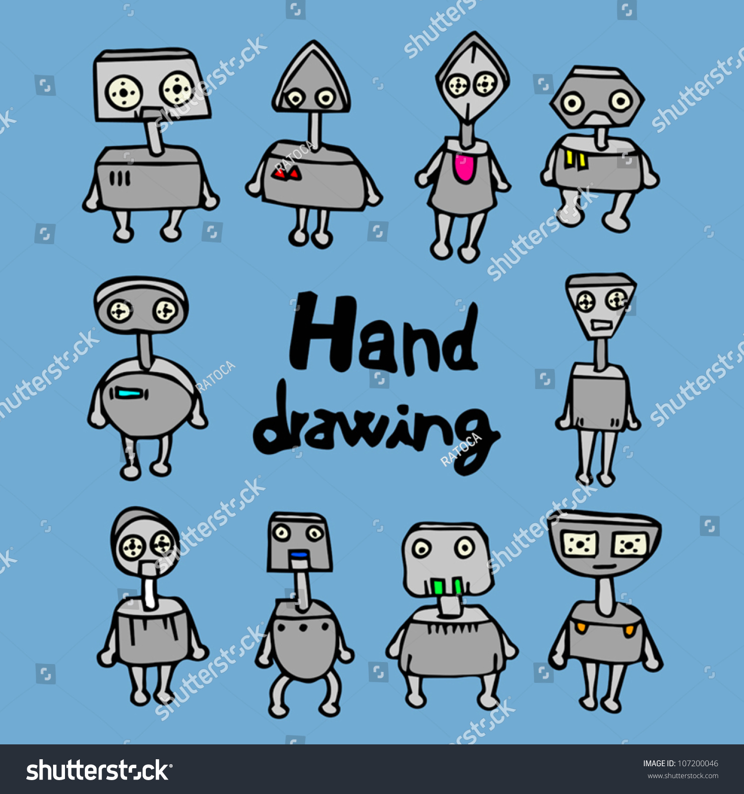Robots Hand Drawing Style Stock Vector 107200046 - Shutterstock