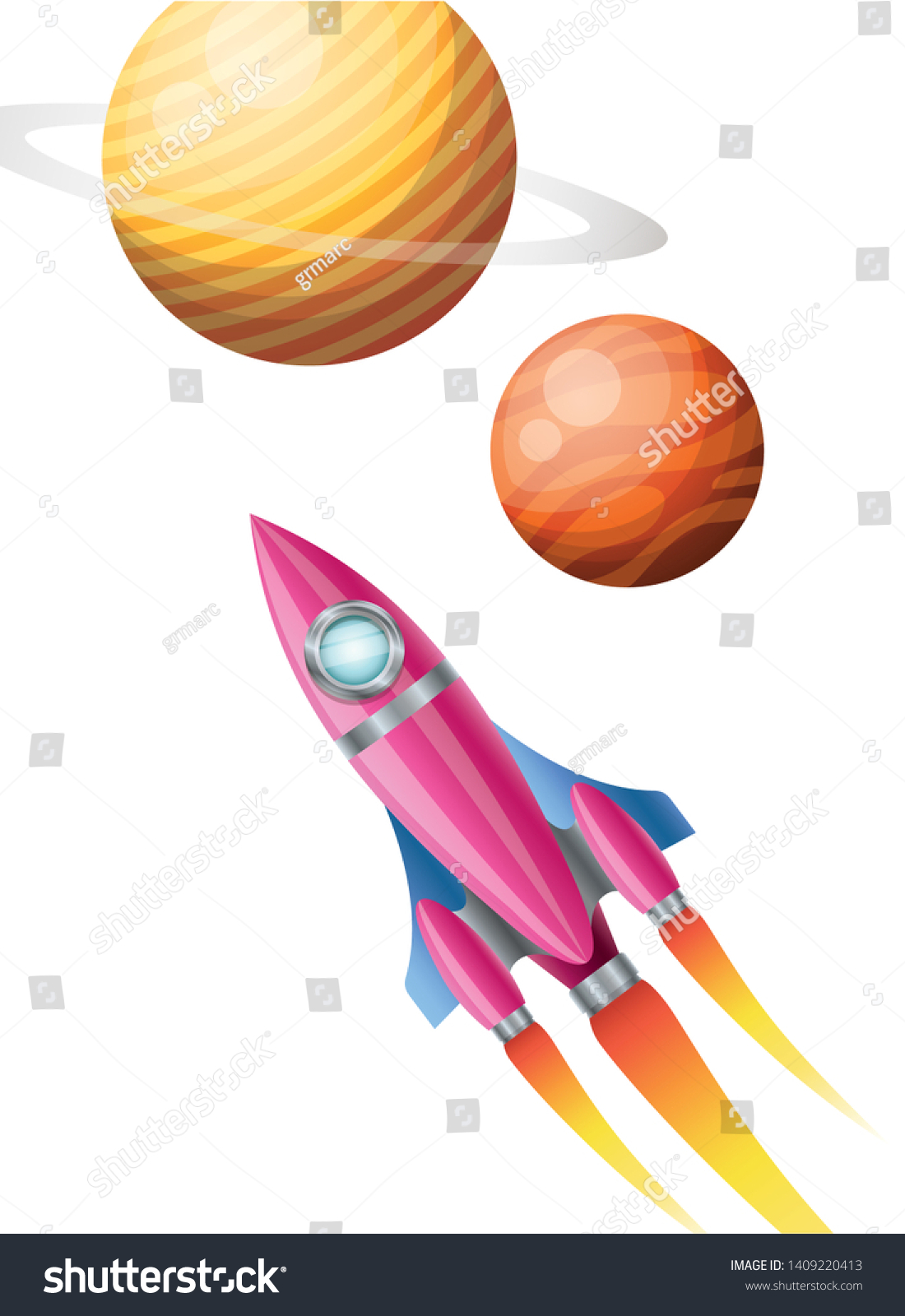 Vektor Stok Rocket Flying Planets Solar System Background Tanpa