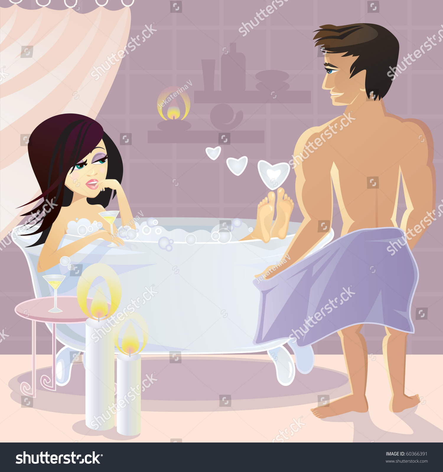 Romantic Bath Together Stock Vector Illustration 60366391 Shutterstock