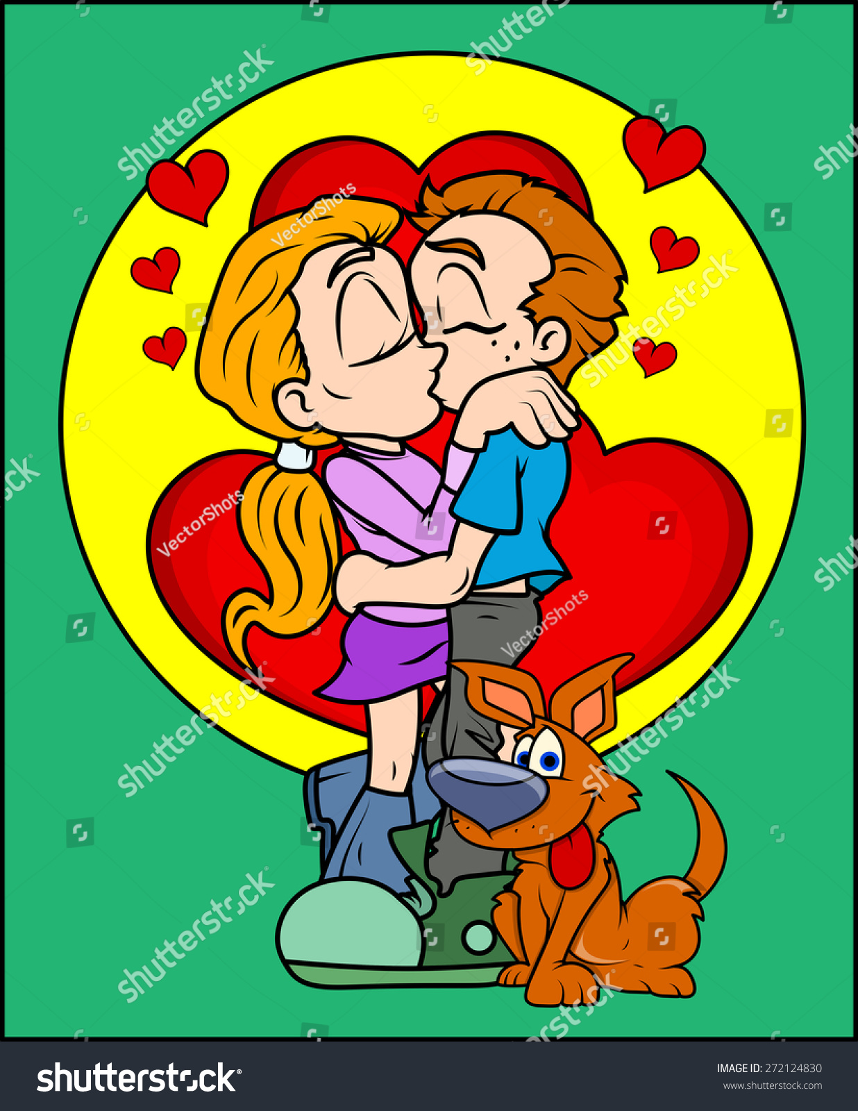 Romantic Couple Kissing Cartoon Valentine Vector 272124830