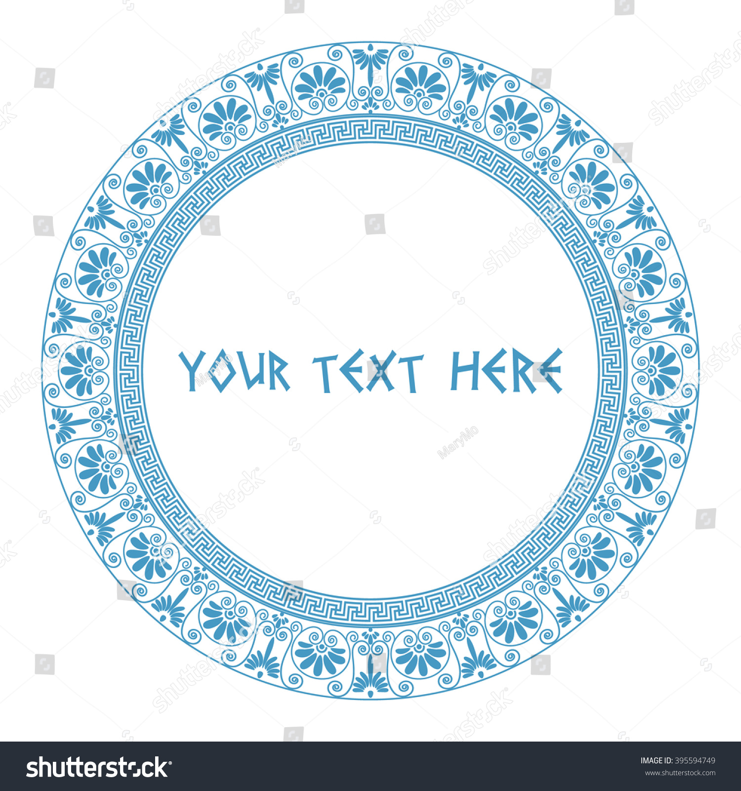 Round Frame With Text. Greek Traditional Borders. In Blue Color 