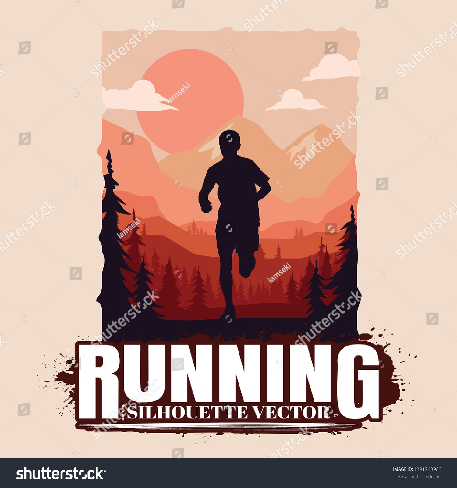 Running Silhouettes Vector Illustration Trail Running Stock Vector