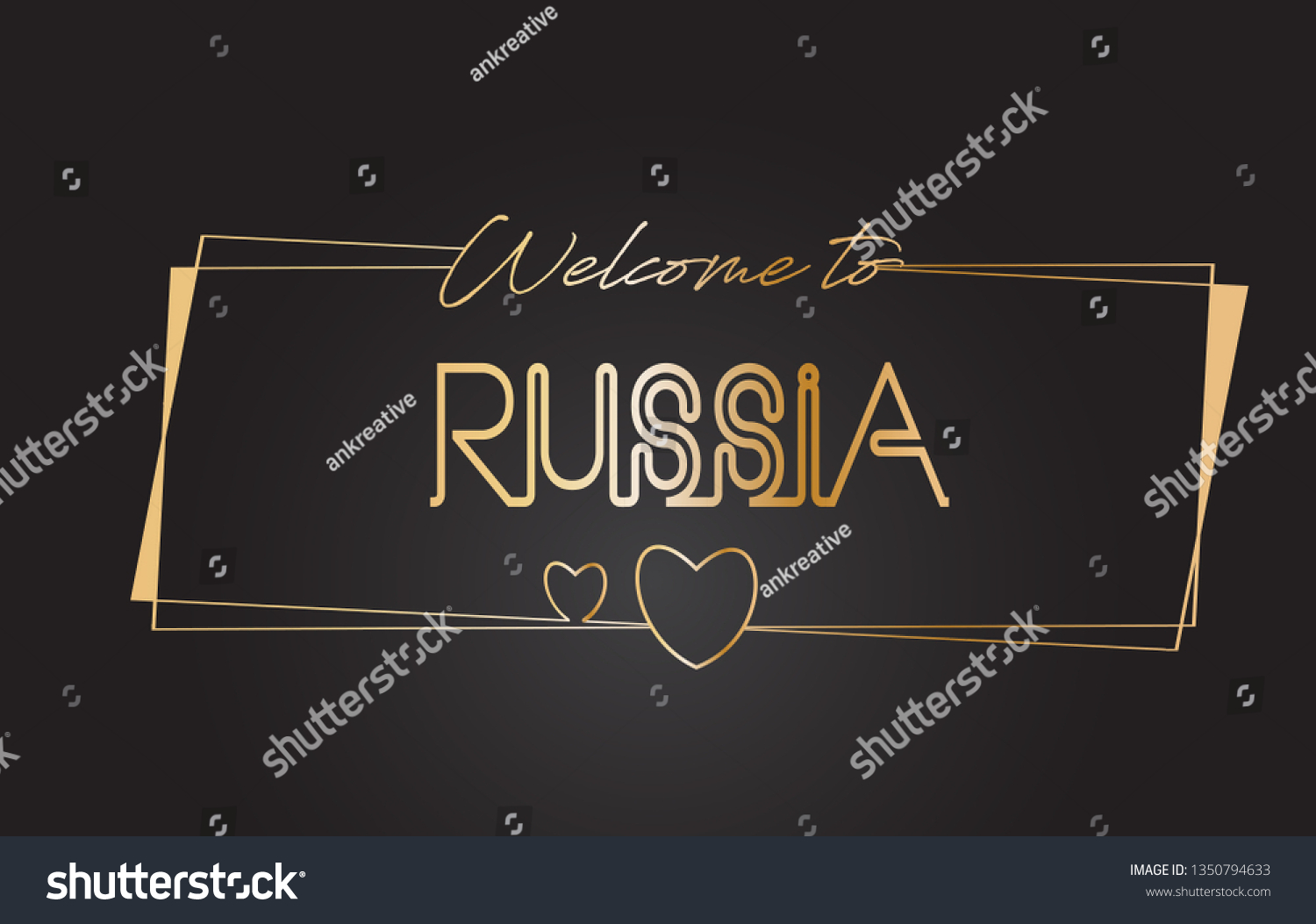 Russia Welcome Golden Text Neon Lettering Stock Vector Royalty Free