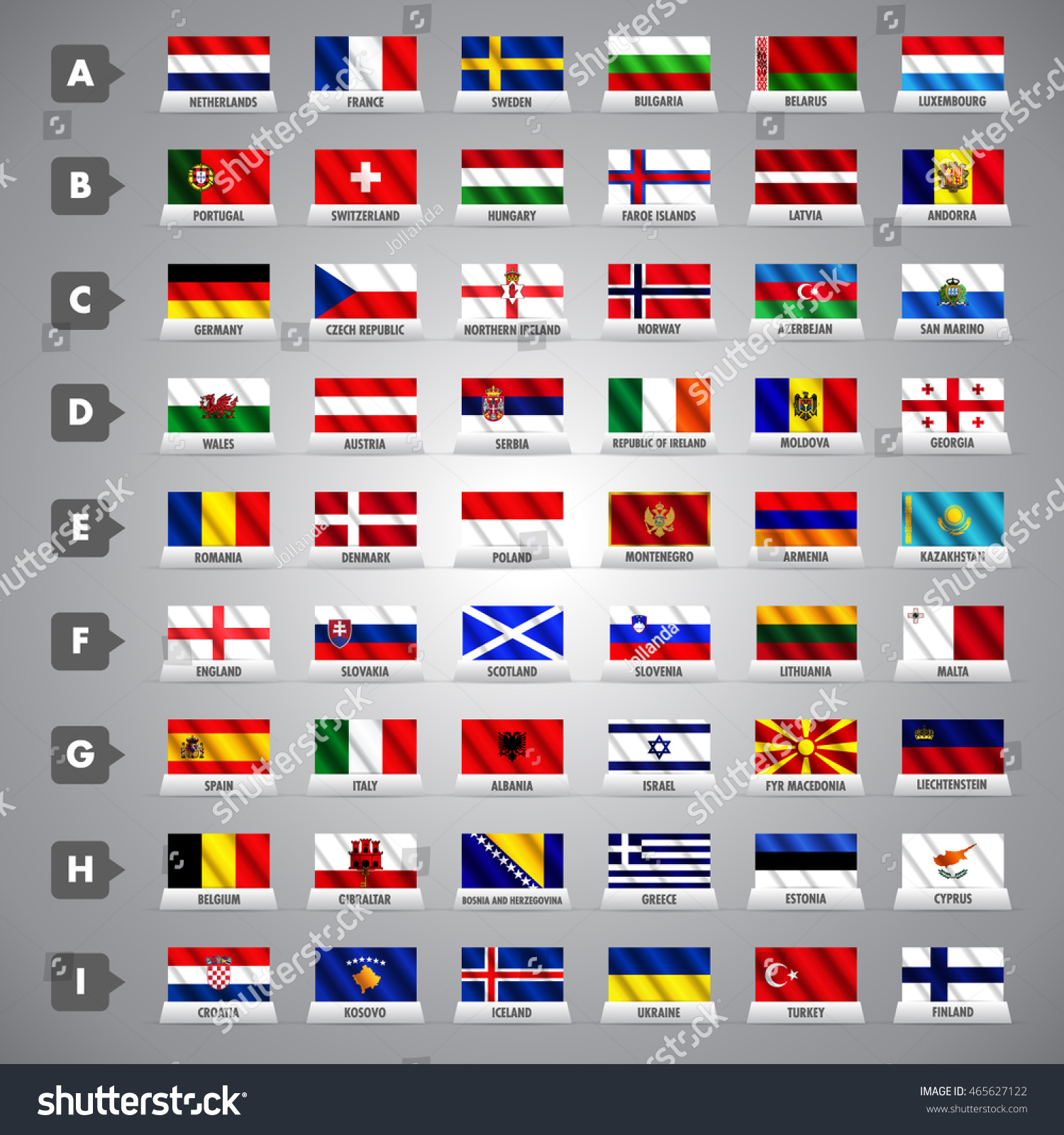 Russia 2018 World Cup European Qualification Groups European Countries Vector Waving Flags 8721