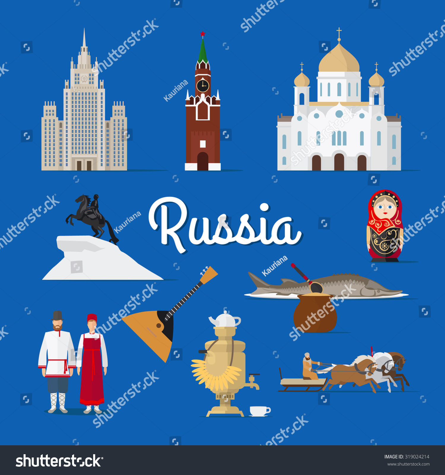 Russian Landmarks And Culture Moscow In Russia Vector Illustration