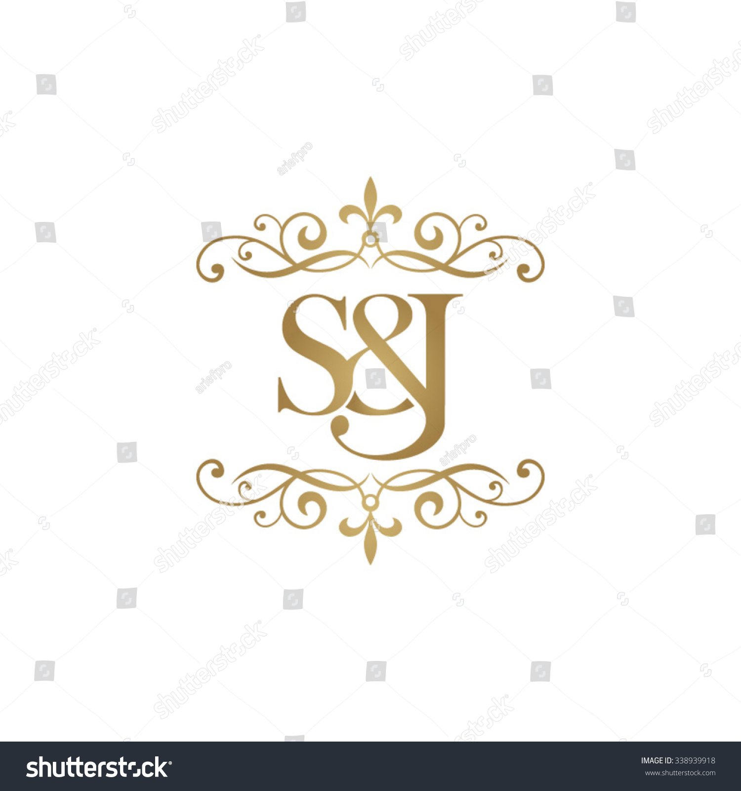 S&J Initial Logo. Ornament Ampersand Monogram Golden Logo Stock Vector ...