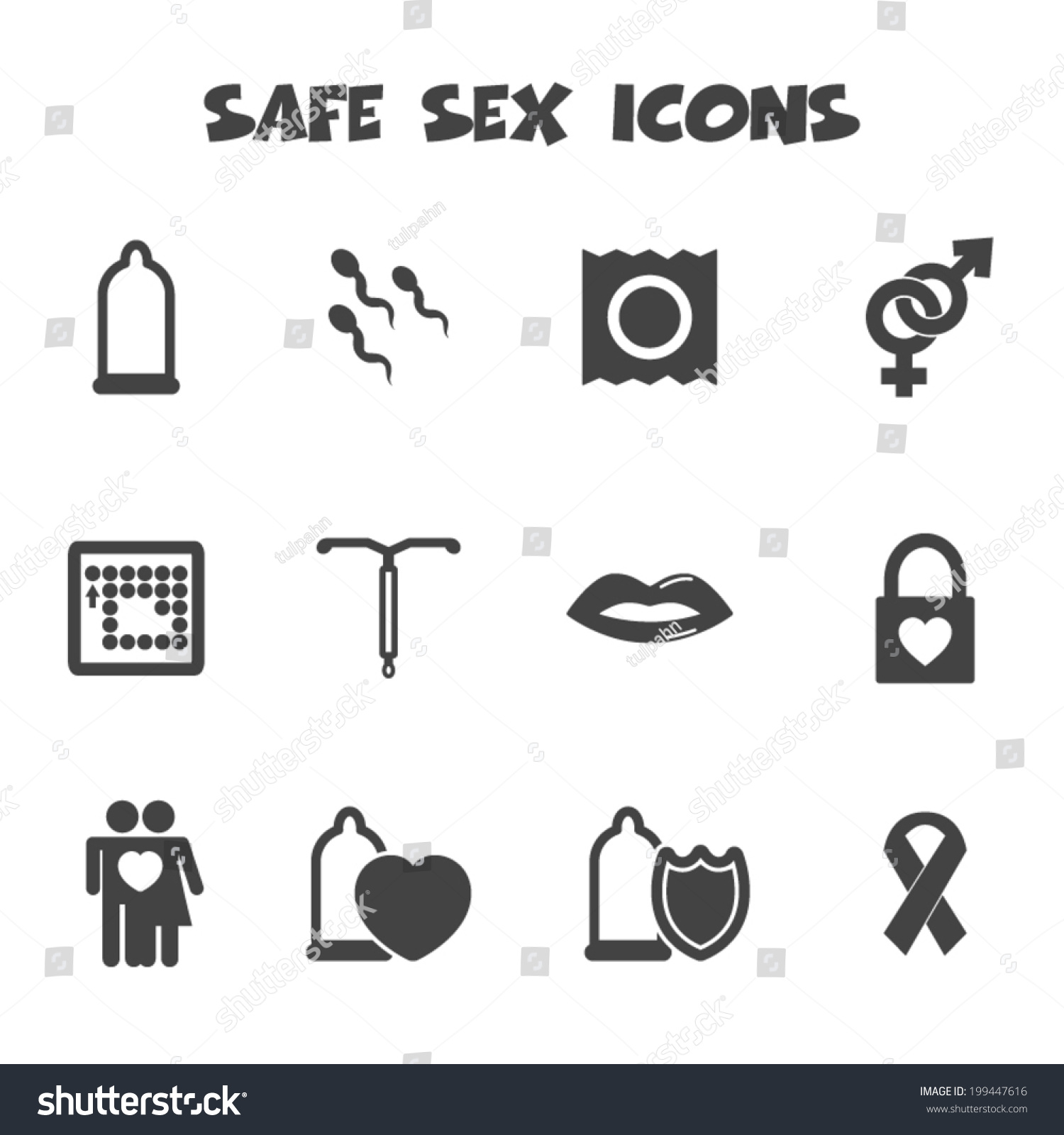 Safe Sex Icons Mono Vector Symbols Stock Vector 199447616 Shutterstock