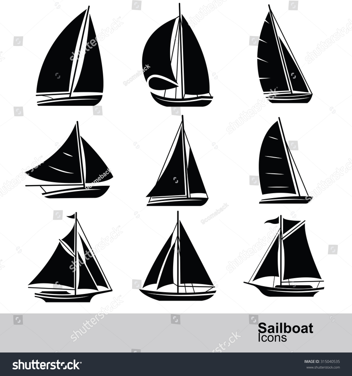 Sailboat Silhouette Icon Set ,Vector Illustration - 315040535