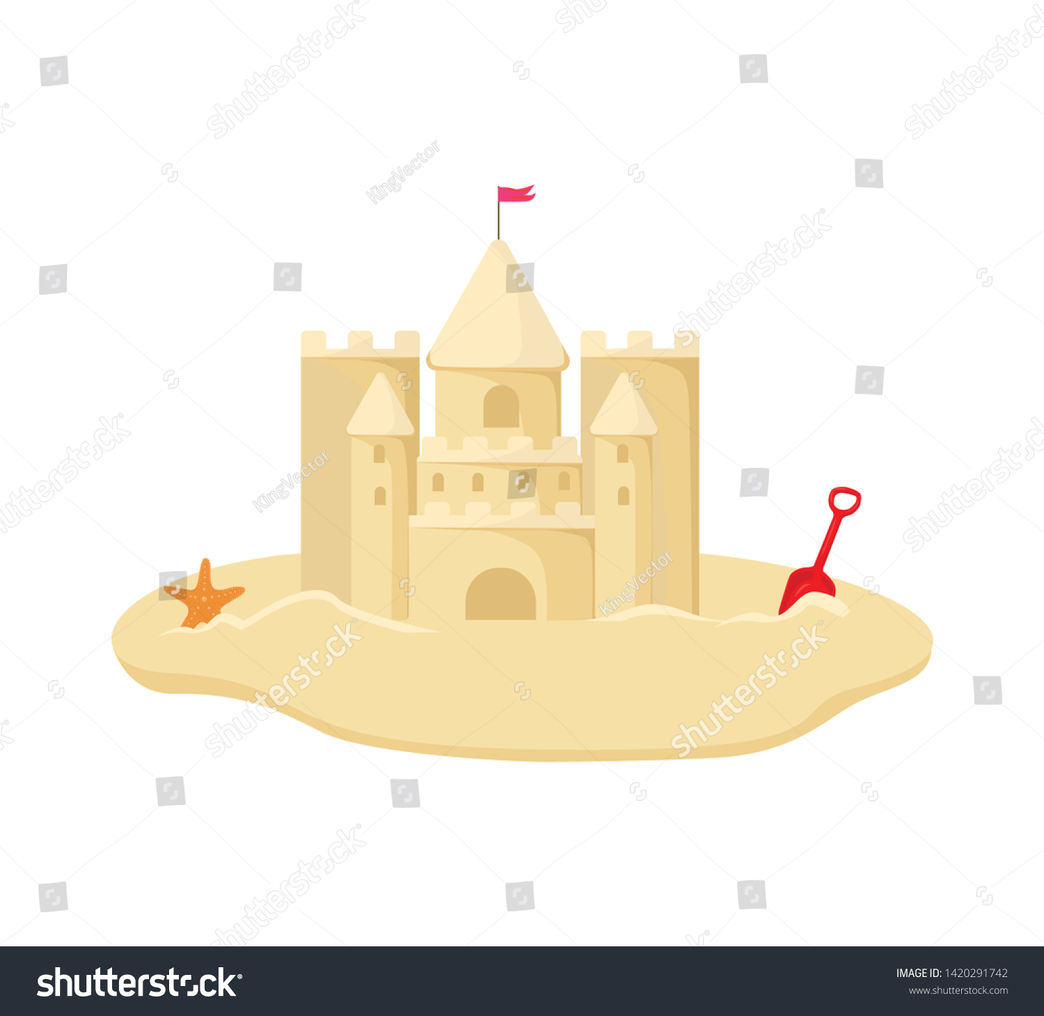 Sandcastle Vector Illustration Isolated On White Stock Vector Royalty