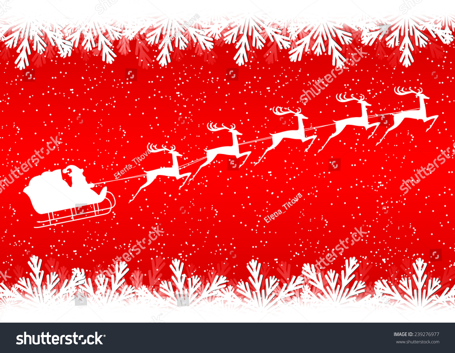 Santa Claus rides in a sleigh reindeer on red background Santa Claus rides in a sleigh reindeer on red background