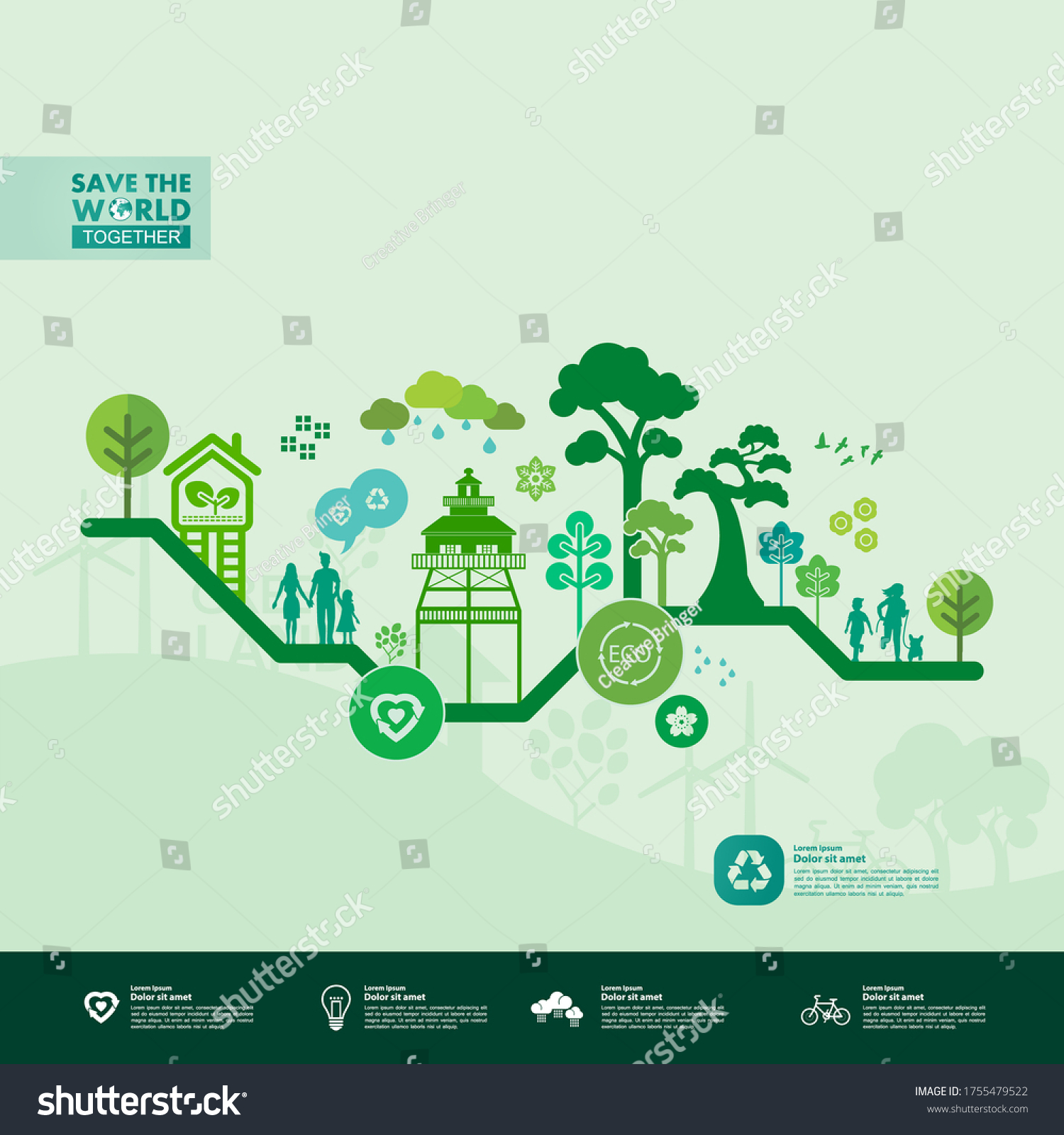 Save World Together Green Ecology Vector Stock Vector Royalty Free