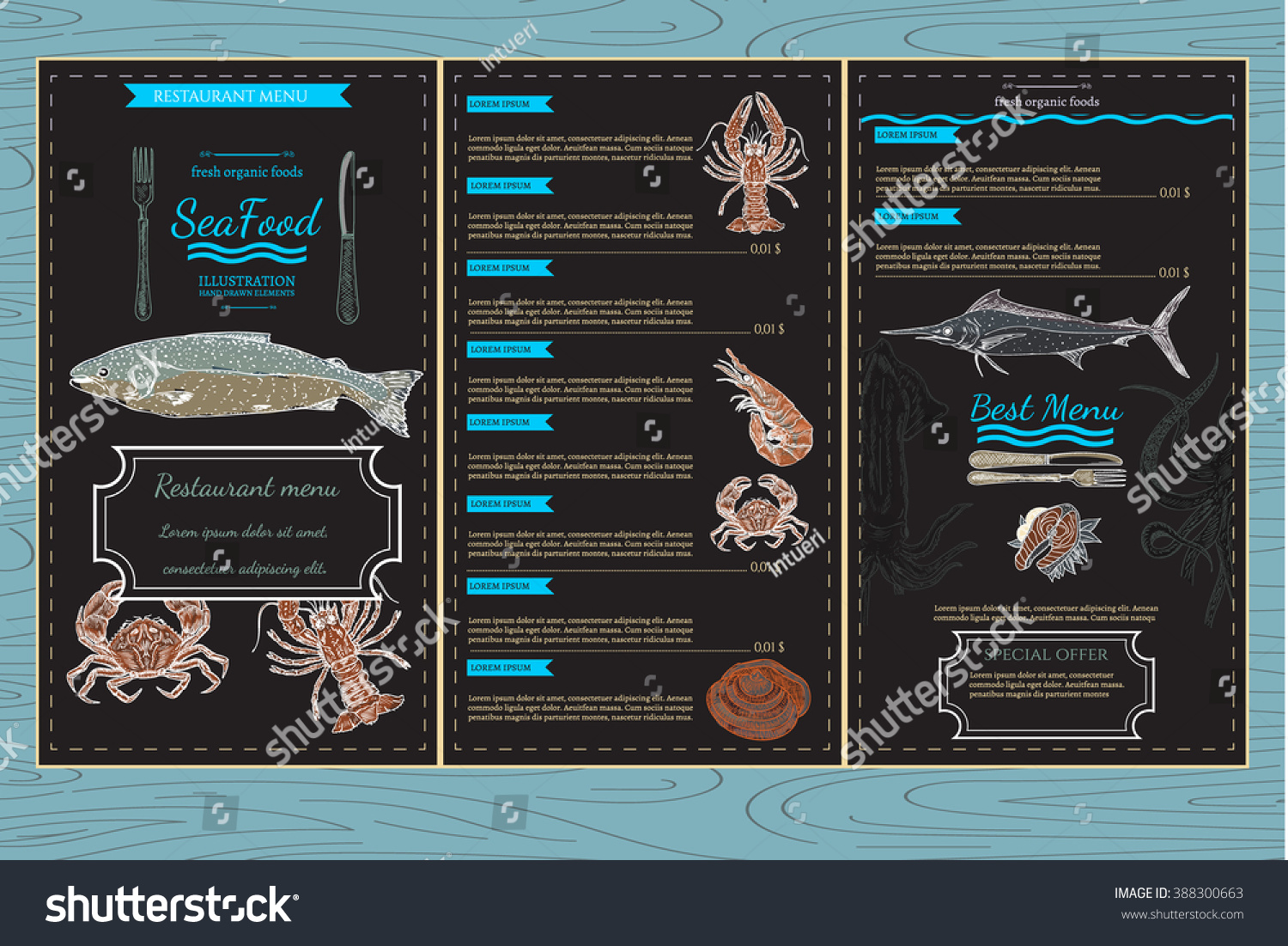 Sea Food Menu Template Set Art Stock Vector Royalty Free