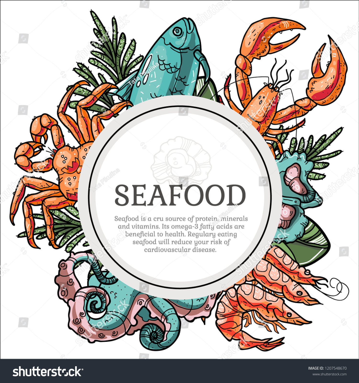 Seafood Hand Drawn Vector Framed Illustration Stock Vector Royalty