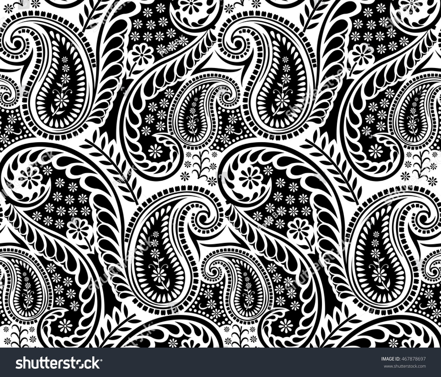 Seamless Black White Paisley Pattern Stock Vector 467878697 Shutterstock