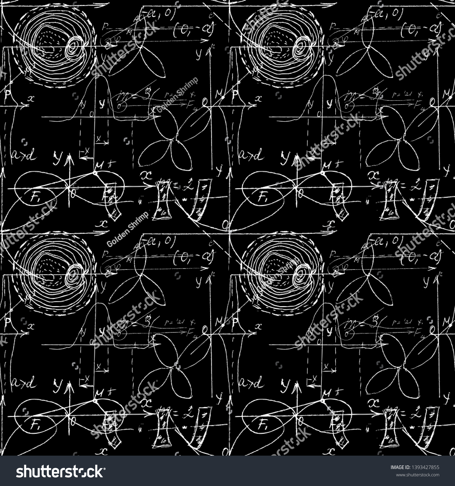 Seamless Endless Pattern Background Handwritten Mathematical Stock