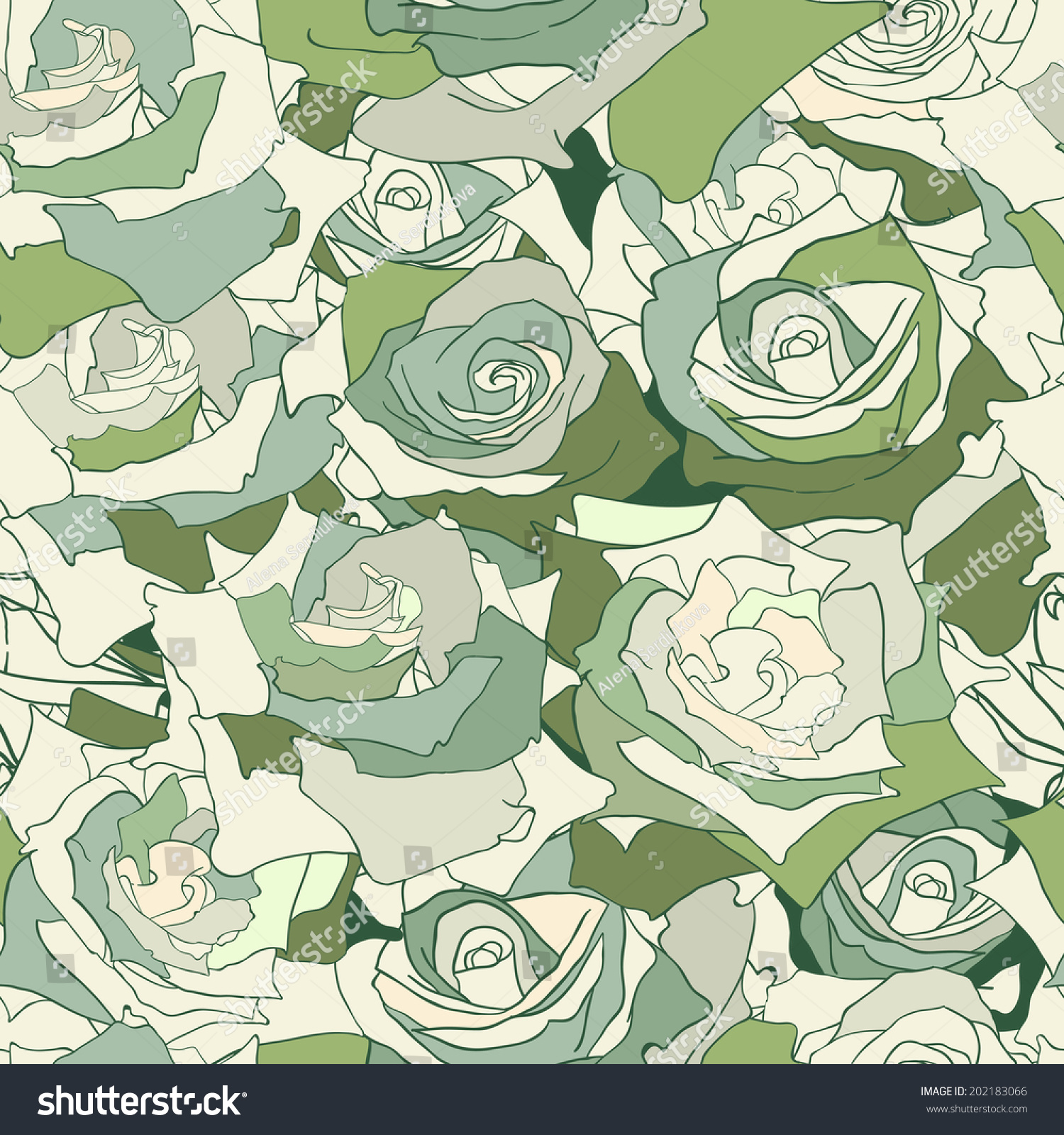 Seamless Floral Background Pattern With Roses Khaki Patternvector