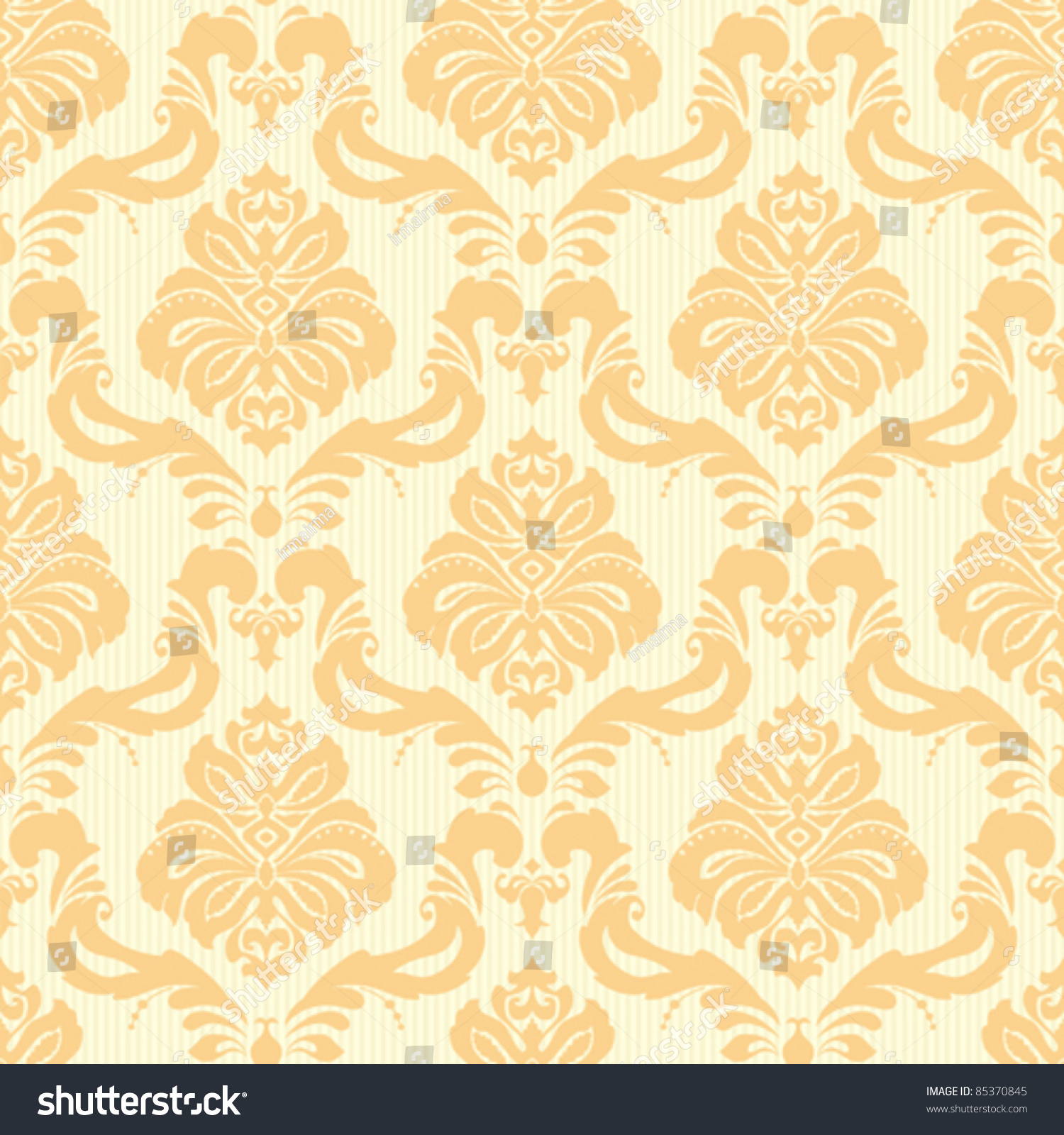 Seamless Floral Classic Damask Striped Wallpaper In Yellow Stock Vector