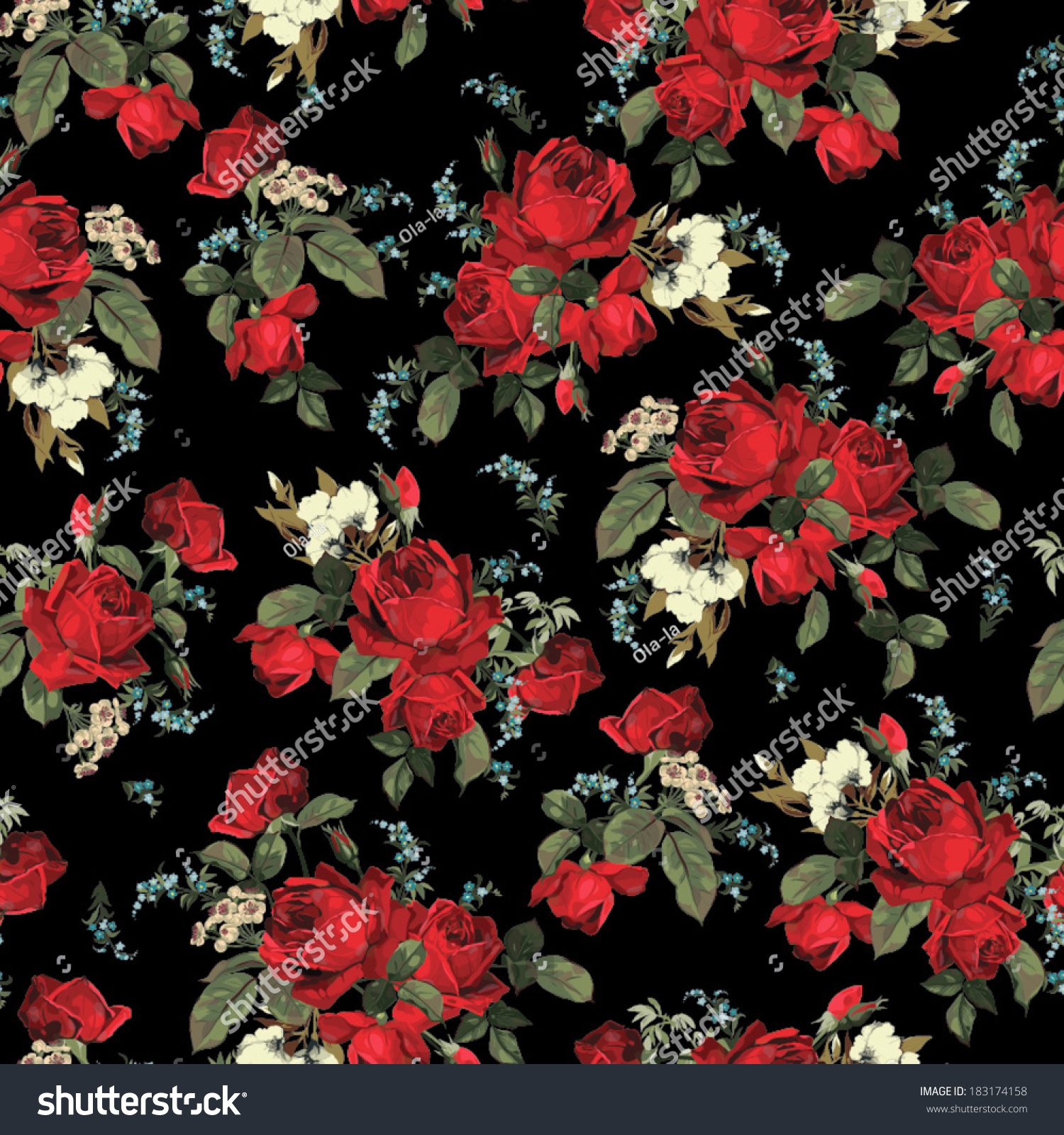 Seamless Floral Pattern Red Roses On Stock Vector ...