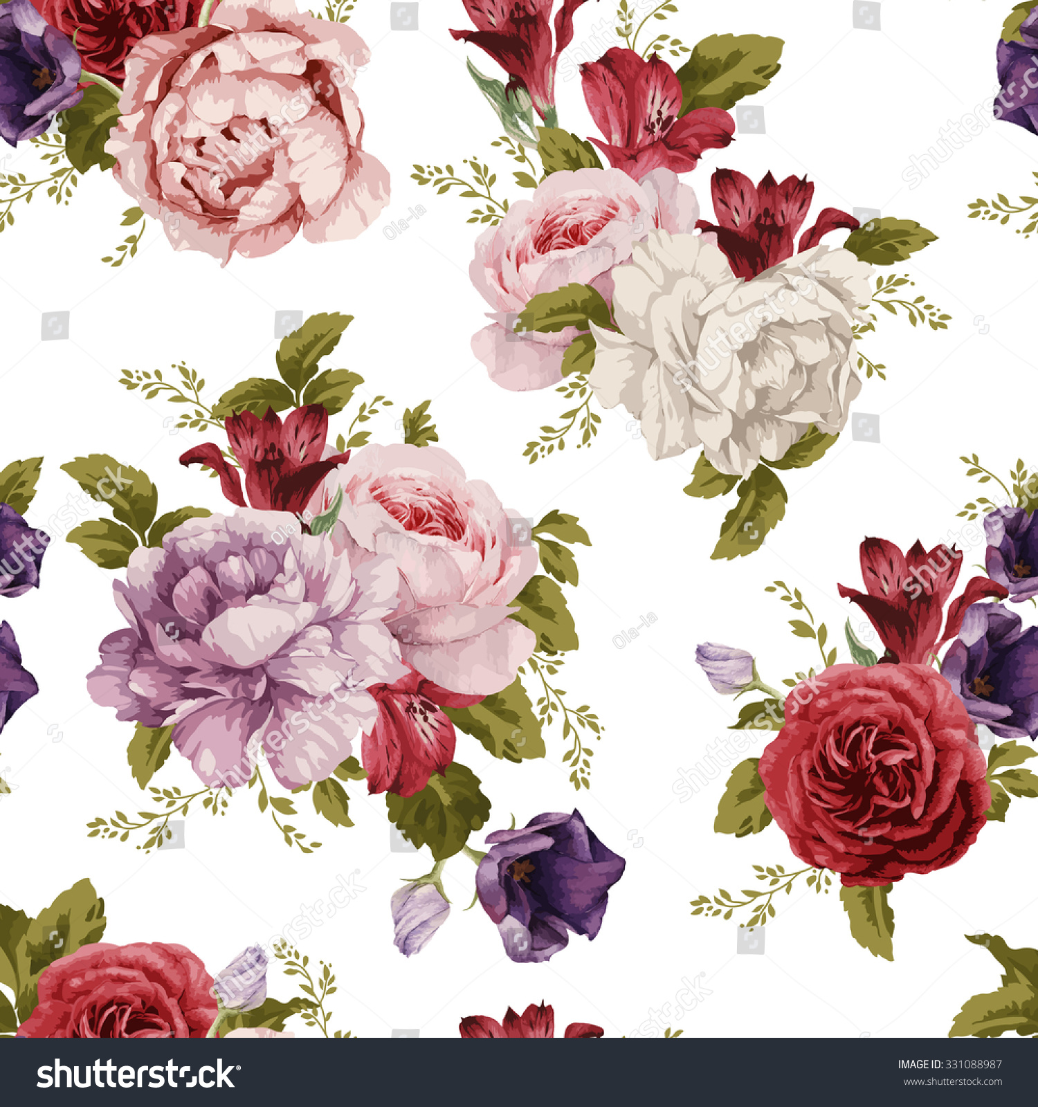 Seamless Floral Pattern With Roses Vector Illustration