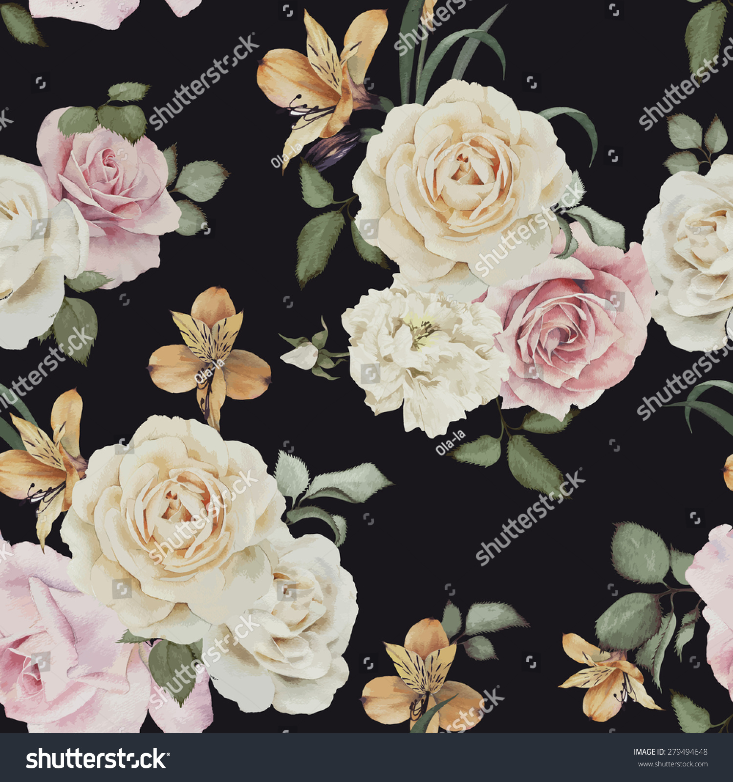 Seamless floral pattern with roses watercolor Vector illustration Seamless floral pattern with roses watercolor Vector illustration