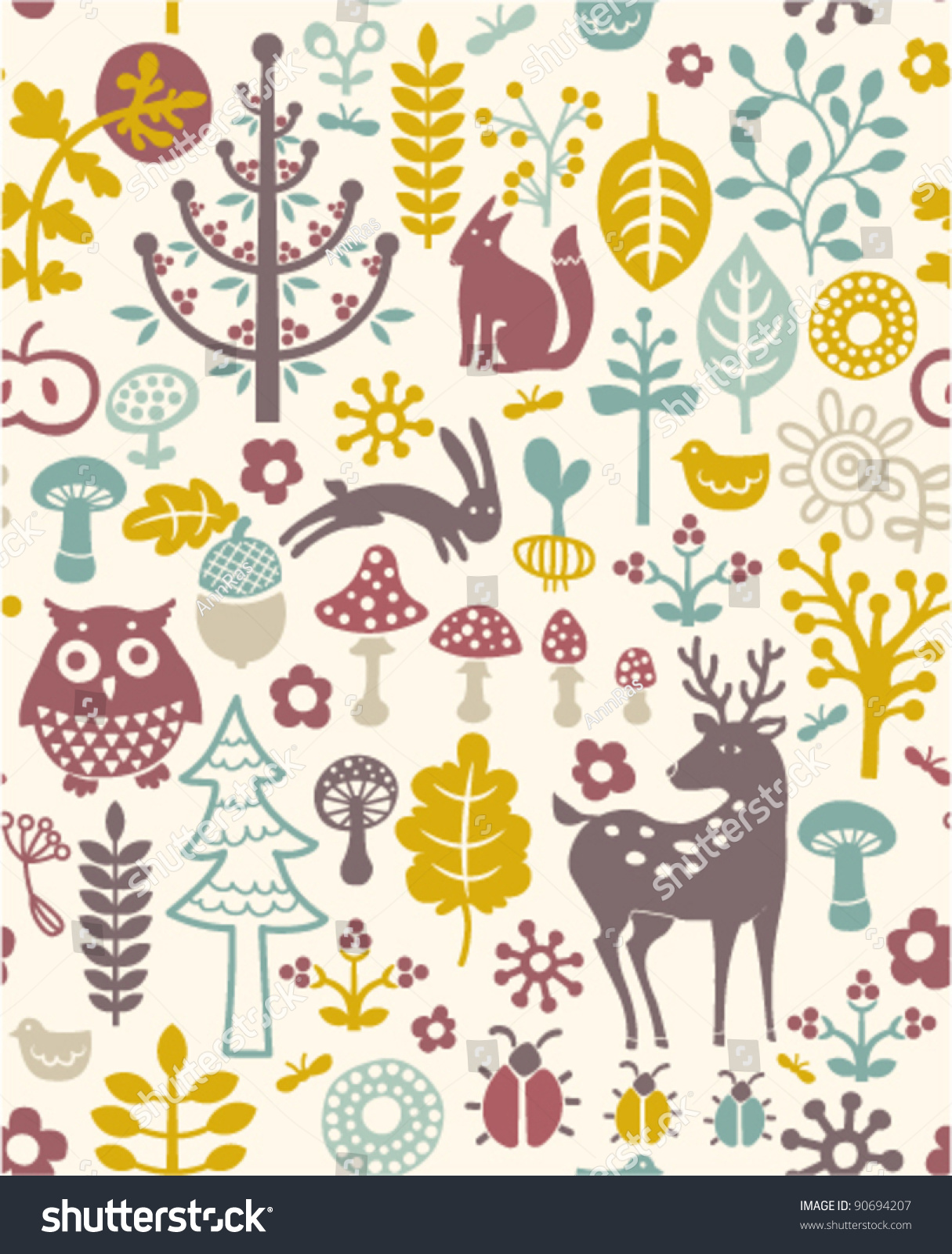 Seamless Forest Pattern Stock Vector Illustration 90694207 Shutterstock