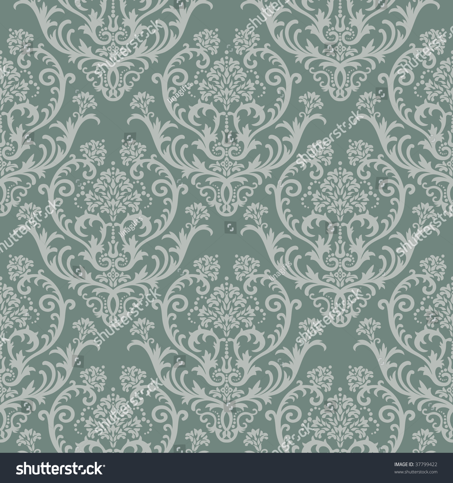 Seamless Green Floral Wallpaper Stock Vector Illustration 37799422 