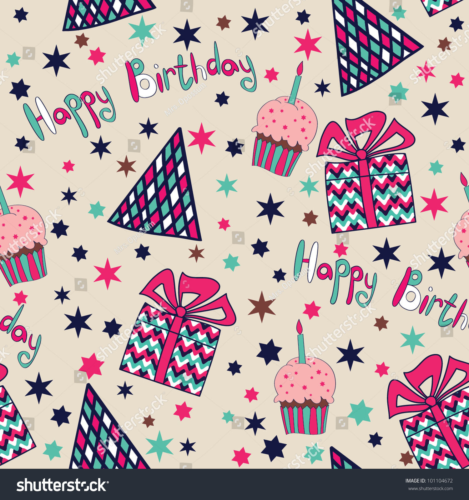 Seamless Happy Birthday Pattern Texture With Birthday Attributes