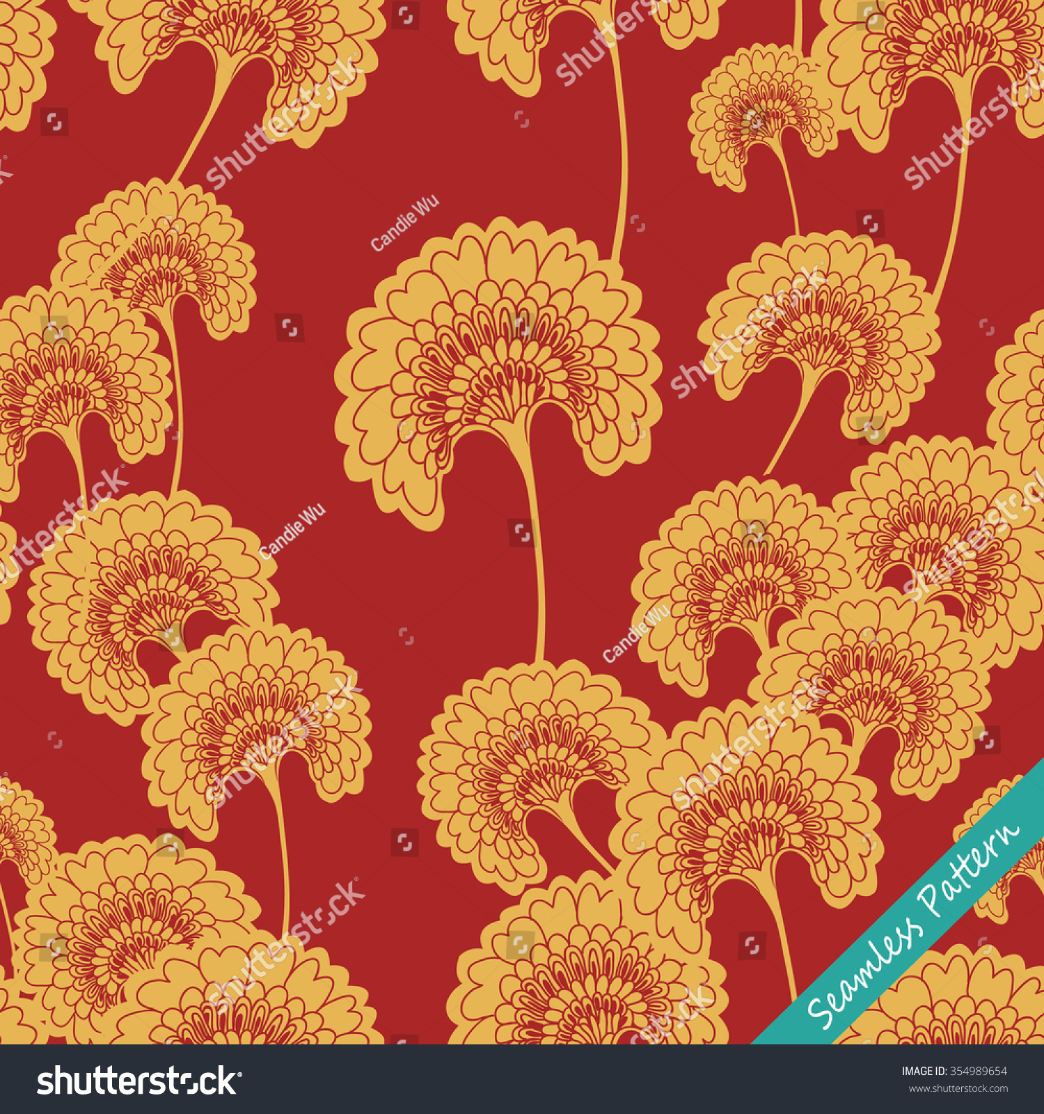 Seamless Japanese Retro Elegant Kimono Floral Pattern. Vector 