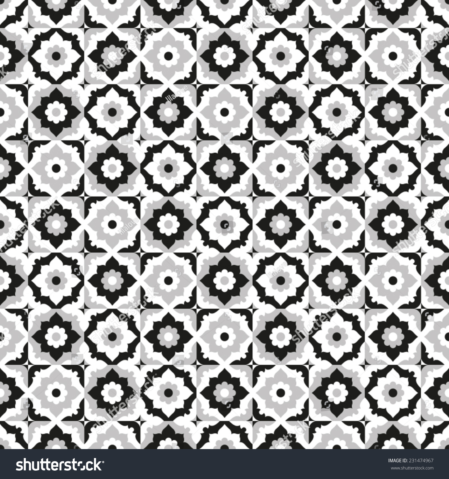 Seamless Pattern Black White Ceramic Tile Stock Vector 231474967 6389