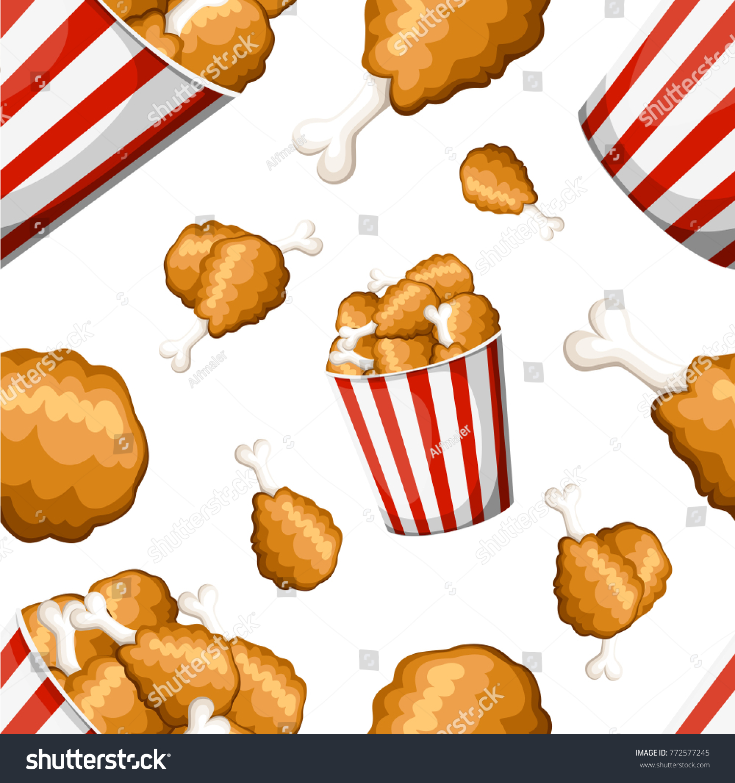 Seamless Pattern Fried Chicken Strip Bucket Stock Vector Royalty Free