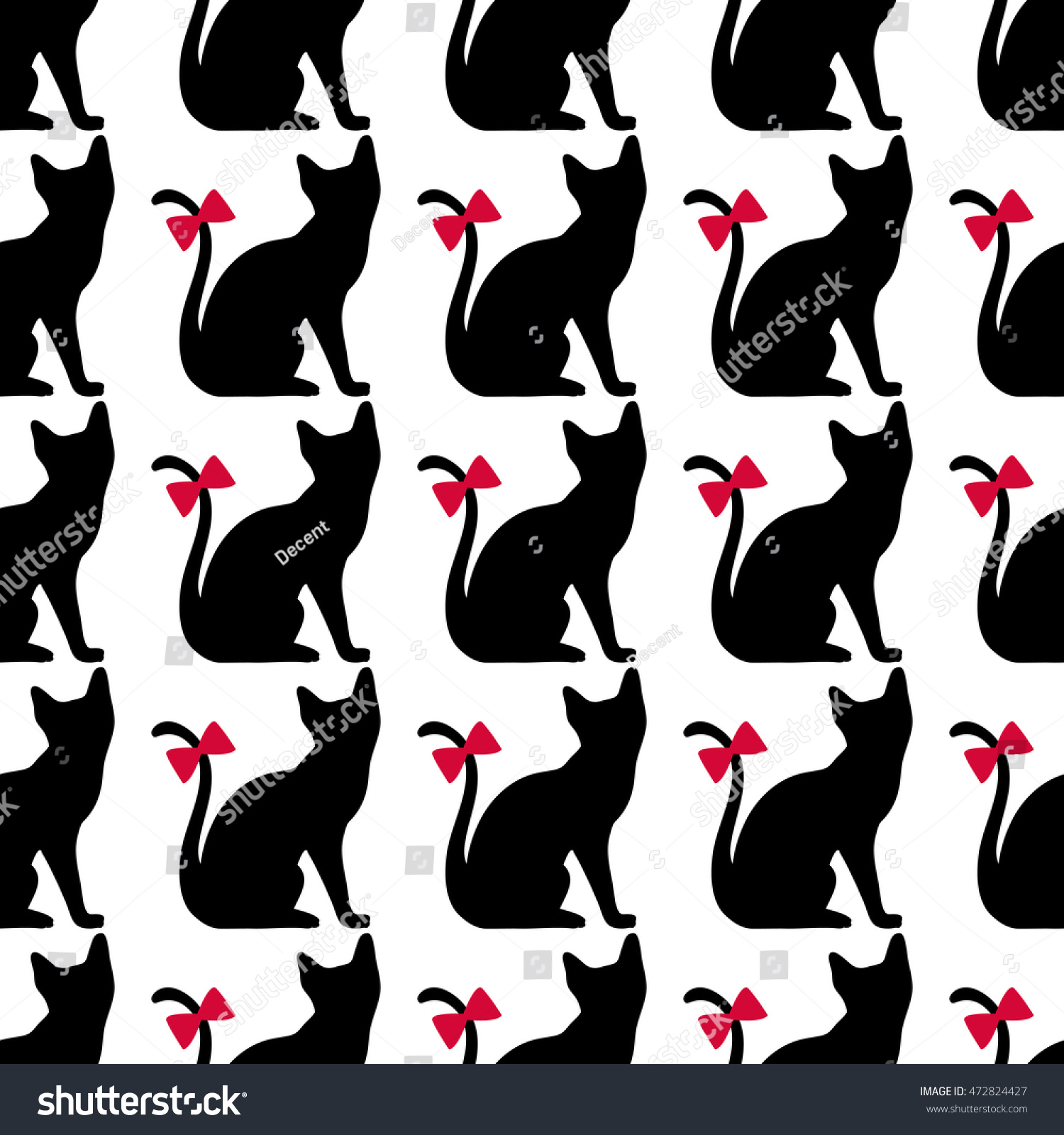 Seamless Pattern Black Cat Silhouette Vector Stock Vector Royalty Free