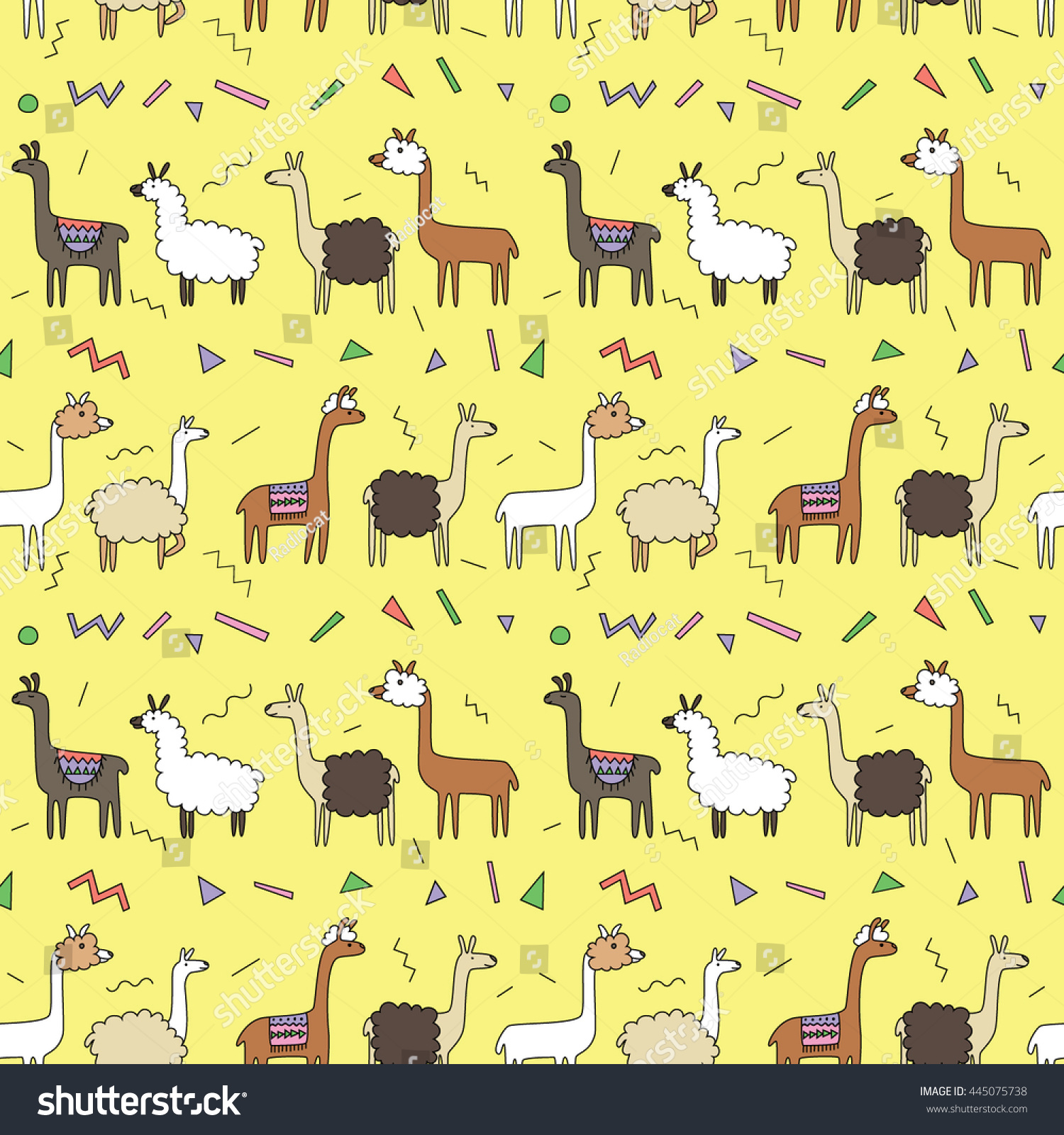 Seamless Pattern With Cute Cartoon Llamas 1 Stock Vector Illustration ...