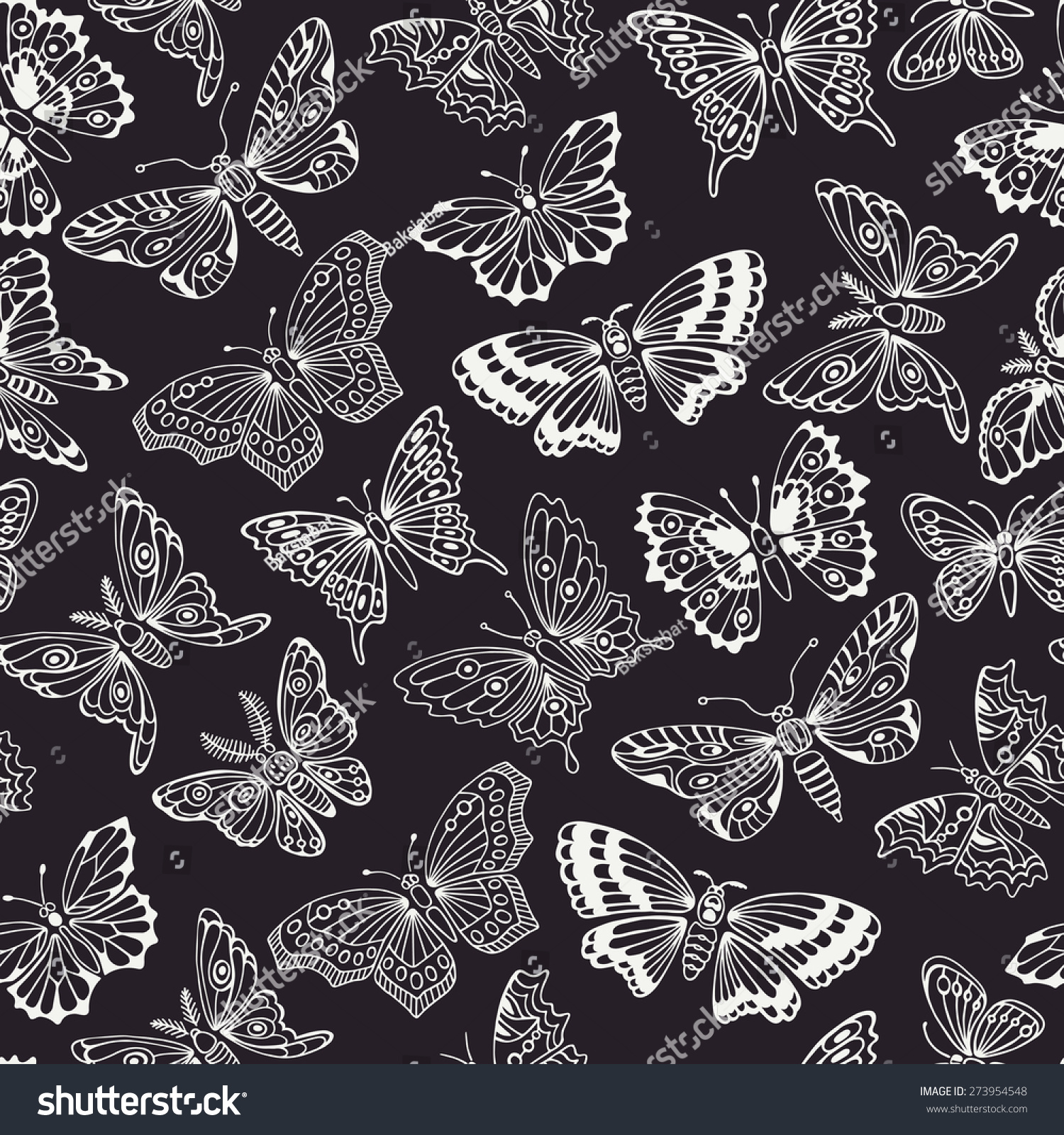 Seamless Pattern With Decorative Butterflies Stock Vector Illustration