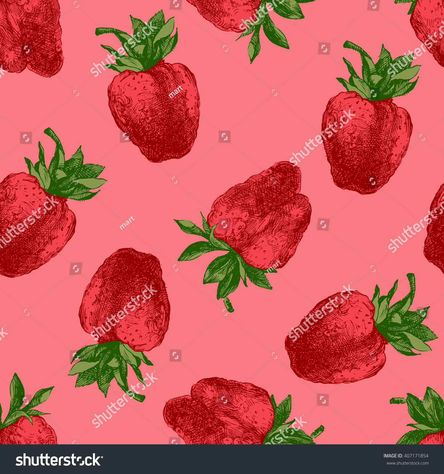 Seamless Pattern Fresh Hand Drawn Strawberries Stock Vector Royalty