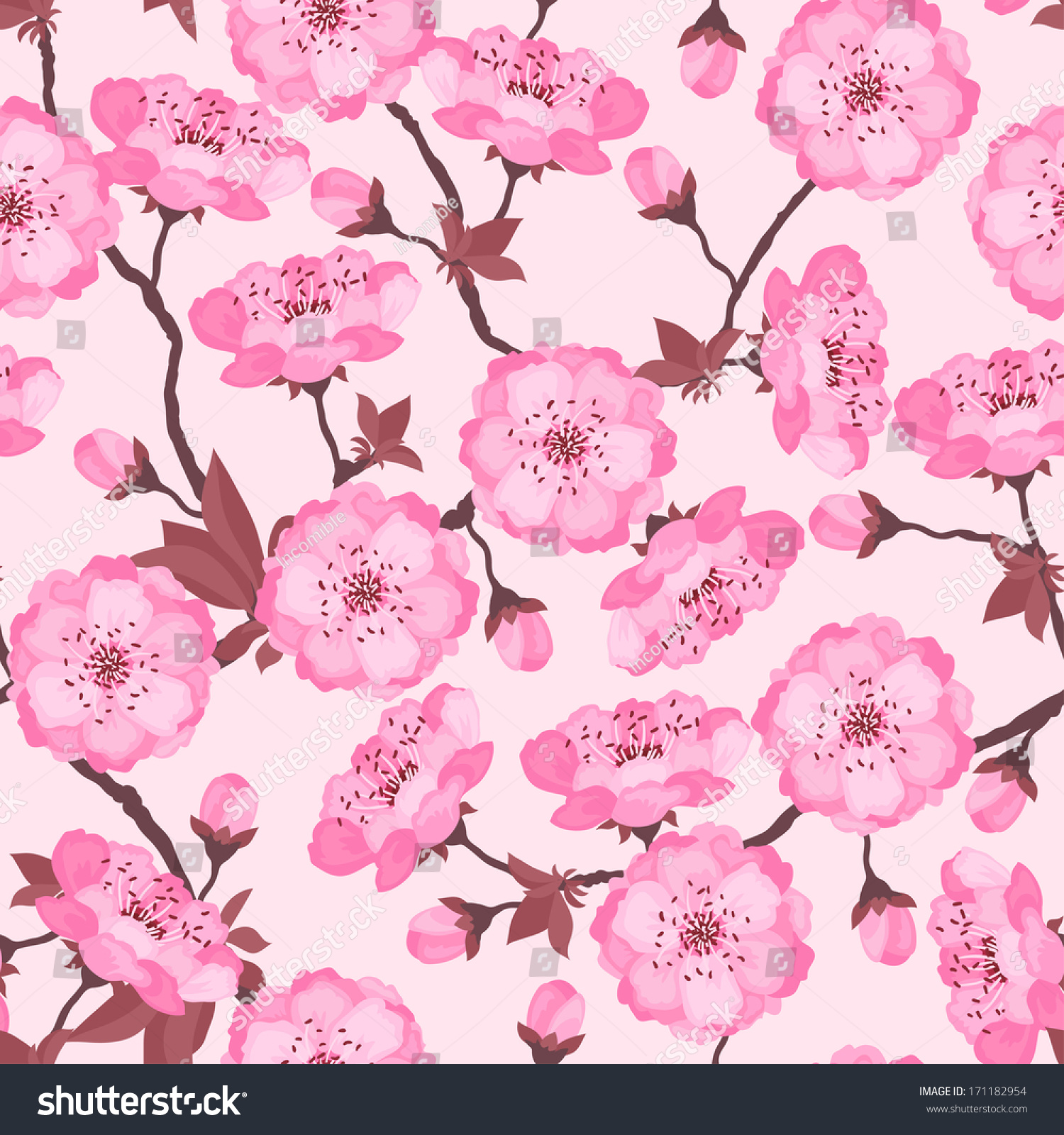 Seamless Pattern Pink Cherry Blossom Stock Vector 171182954 - Shutterstock