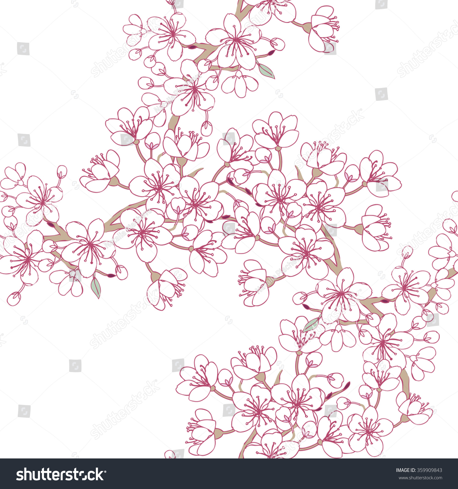 Seamless Pattern With Sakura. Hand Drawn Spring Blossom Trees. Vector