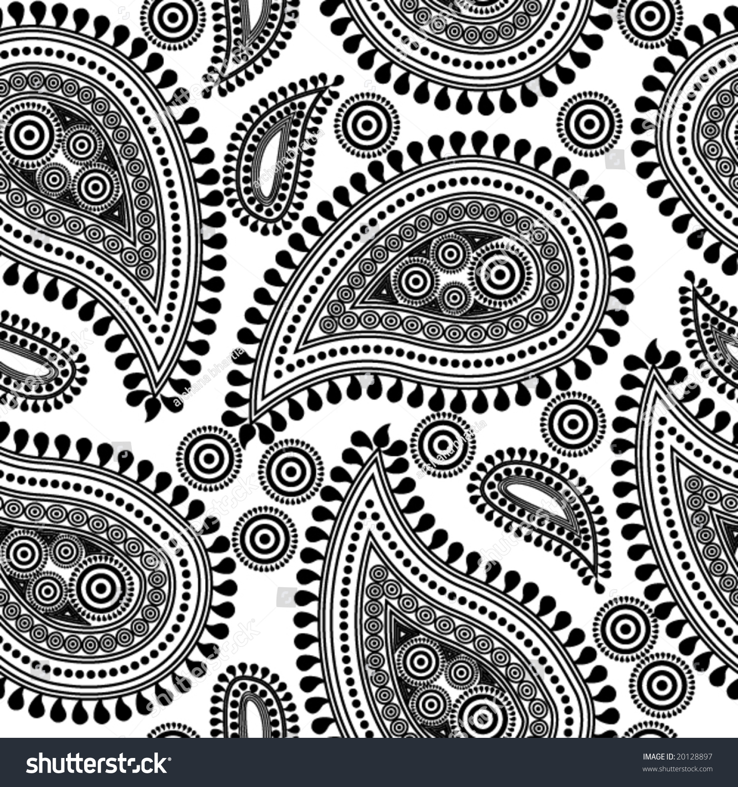 Seamless Repeating Paisley Pattern Black White Stock Vector 20128897