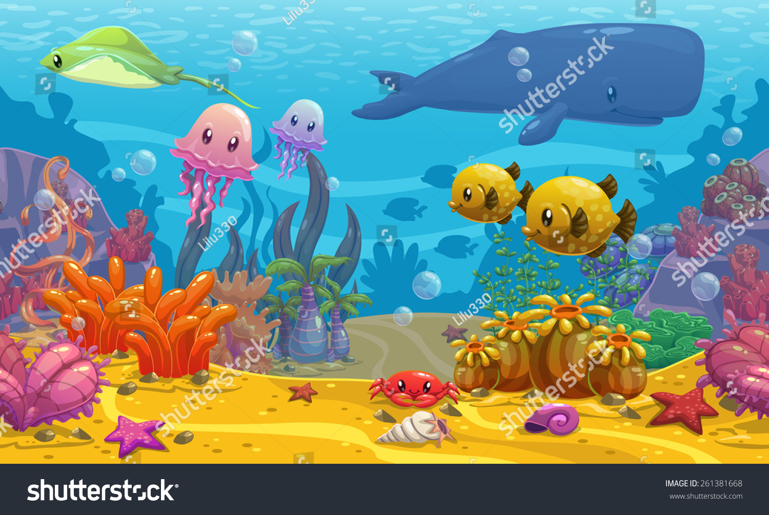 Seamless Underwater Cartoon Vector Illustration - 261381668 : Shutterstock