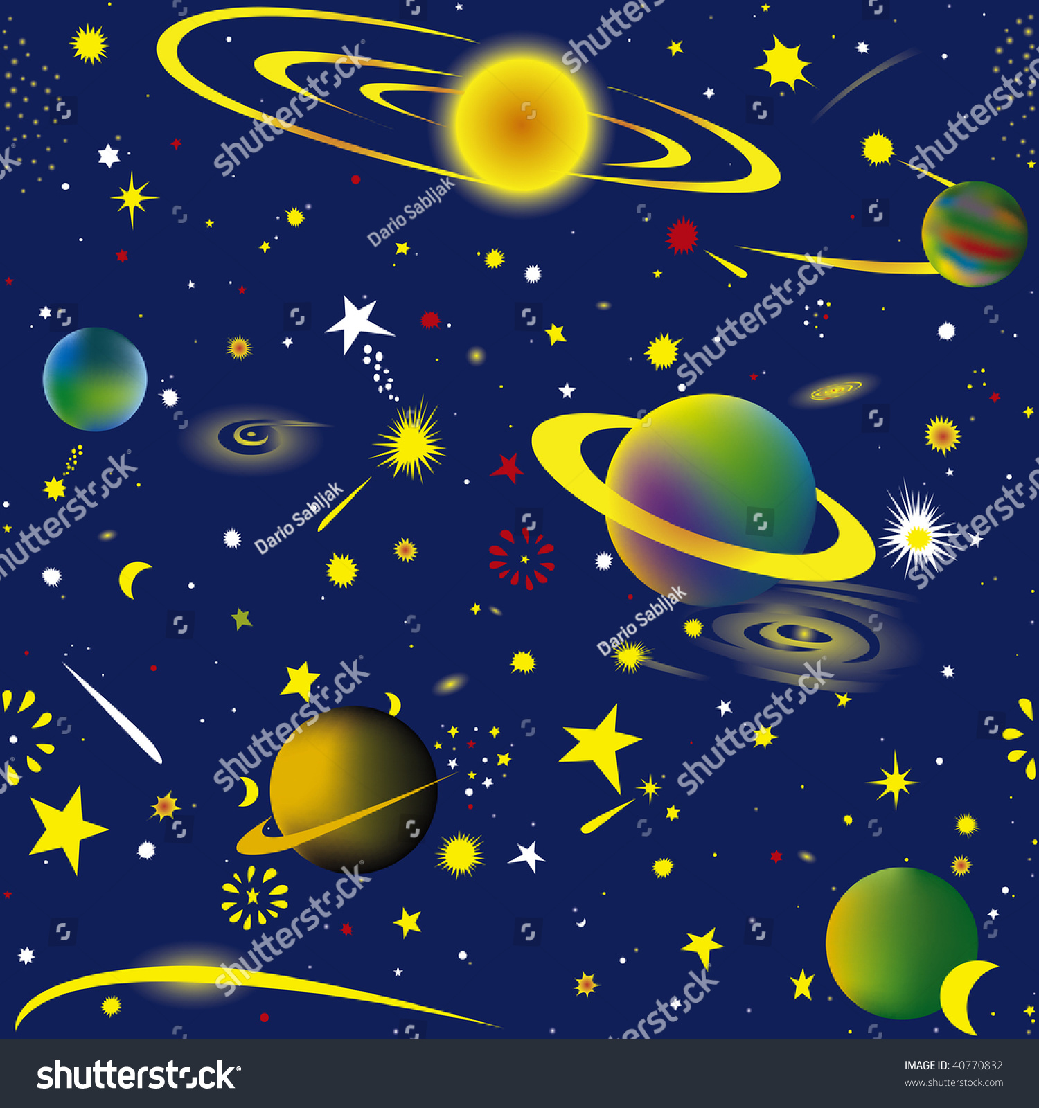 Seamless Vector Illustration Of Fantasy Cosmic Sky Wallpaper - 40770832 