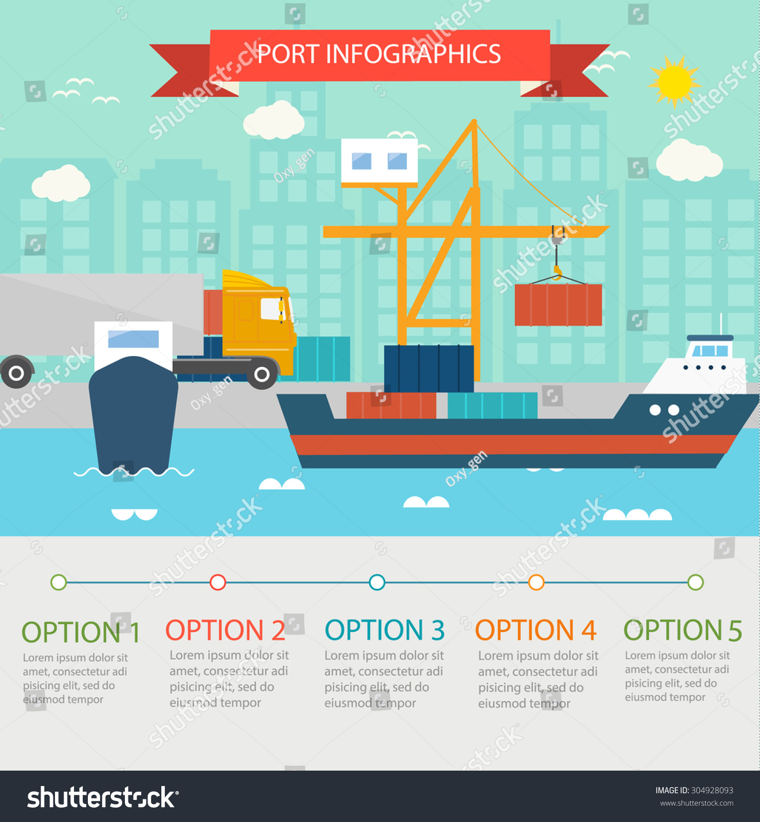 Seaport Infographics Container Ship Freight Port Stock Vector 304928093 Shutterstock 