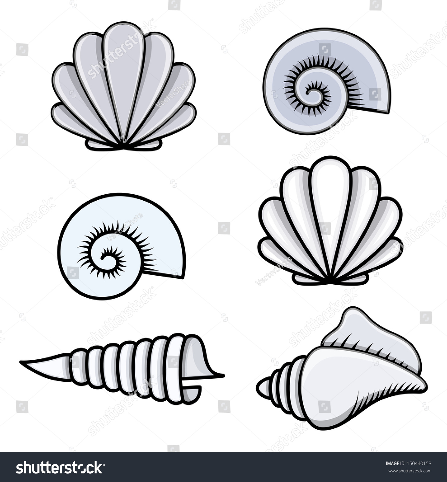 Seashells Cartoon Vector Illustration Stock Vector 150440153 - Shutterstock