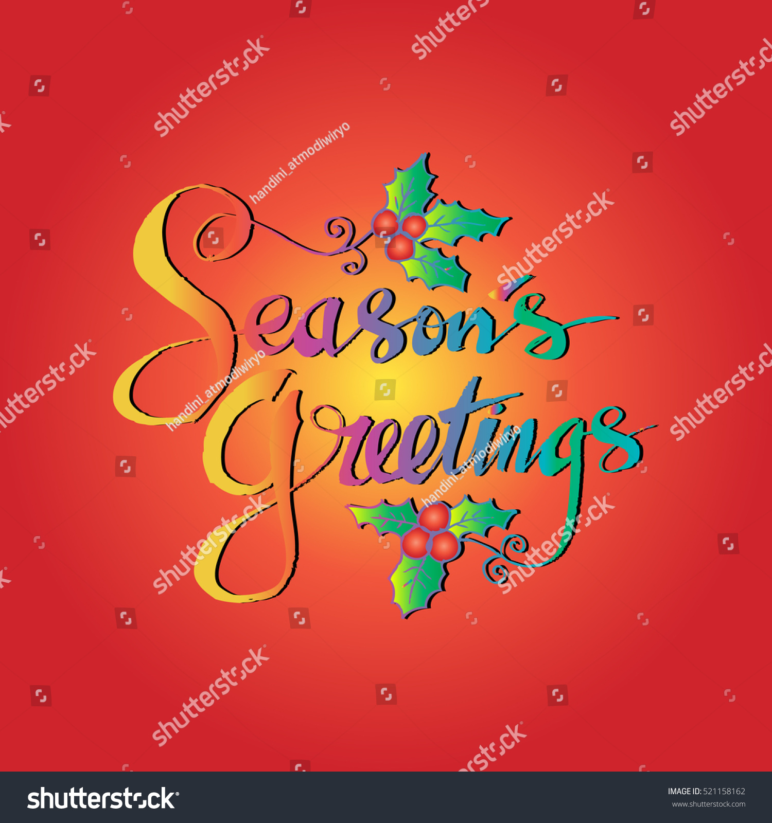 Seasons Greetings Hand Lettering Handmade Calligraphy Stock Vector