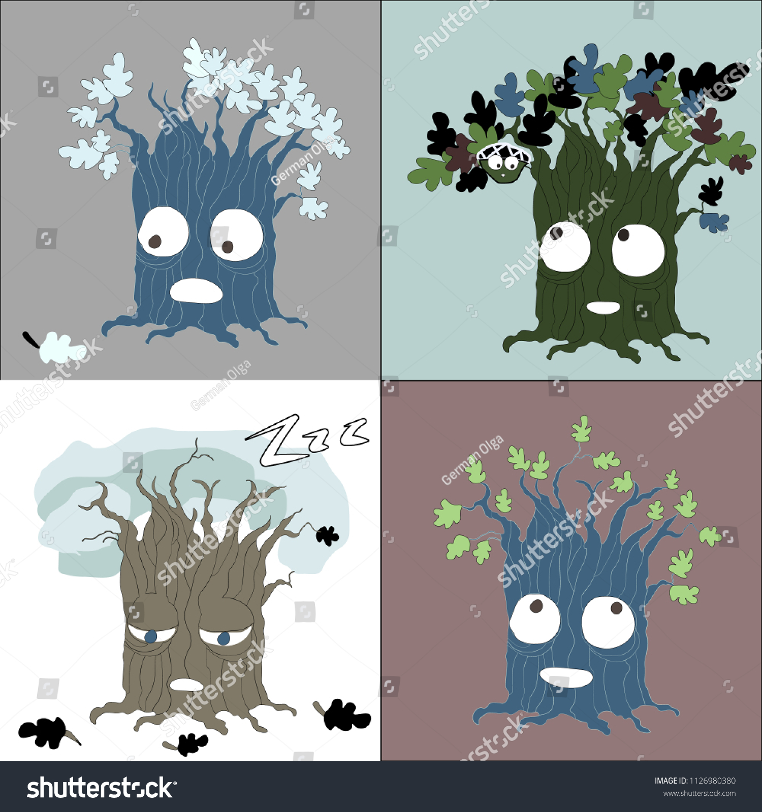 Seasonal Tree Changes Vector Funny Cartoon Stock Vector Royalty Free