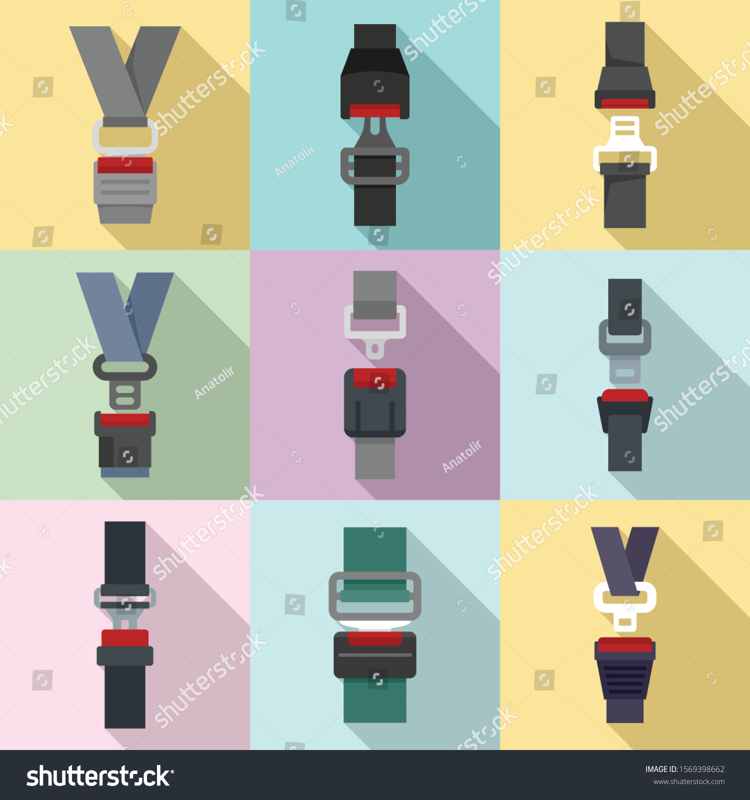 Seatbelt Icons Set Flat Set Seatbelt Stock Vector Royalty Free