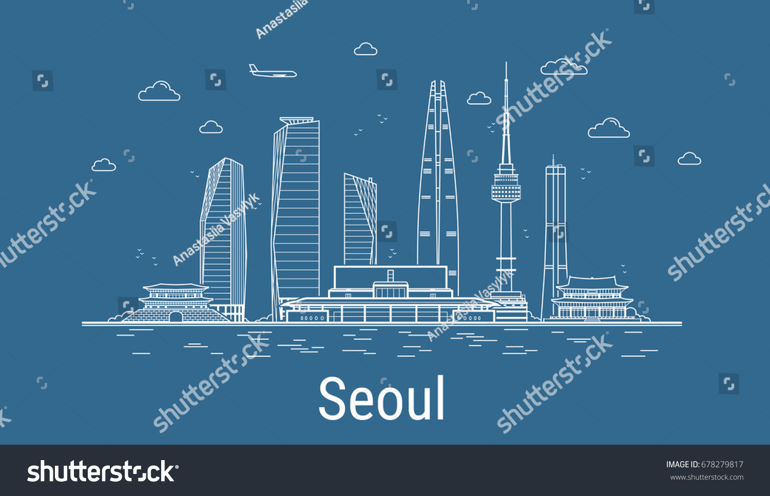 Seoul City Line Art Vector Illustration Stock Vector Royalty Free